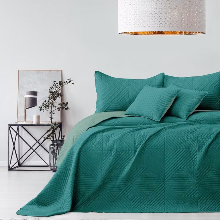 Tweezijdige bedsprei met ultrasonisch stiksel in lichtgroen en donkergroen, 170 x 270 cm