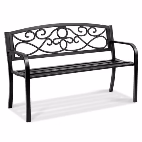 VEVOR 3-persoons metalen tuinbank met armleuningen, zwart, Breedte: 127 cm