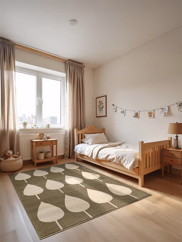 home24 Kinderkleed Lovely Leaves Groen/Beige 120 x 170 cm