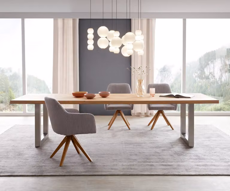 DELIFE Eettafel Edge Rektangulair Eikenhout en Roestvrij Staal Bruin/Zilver B: 300 cm, D: 100 cm, H: 76 cm