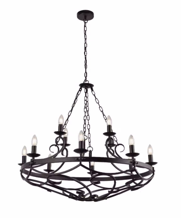 Searchlight Cartwheel antieke kroonluchter - zwart - Ø 89 cm