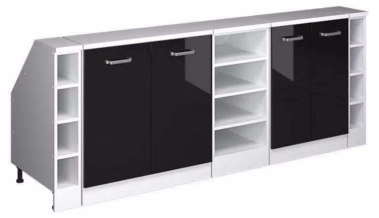Vicco R-Line Keukenkast voor schuine wand, Set van 5 kastrompen, Zwart hoogglans, Hoogte: 210 cm, Diepte: 60 cm
