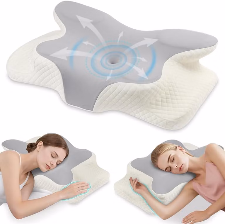 2-in-1 Ergonomisch Geheugenfoam Nekkussen voor Zijslapers, H x B x D: 11/9 x 42 x 62 cm