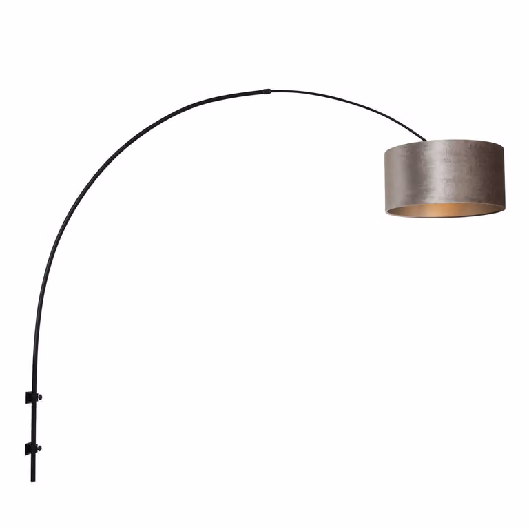 Steinhauer Wand Booglamp Sparkled zwart met beige velours kap