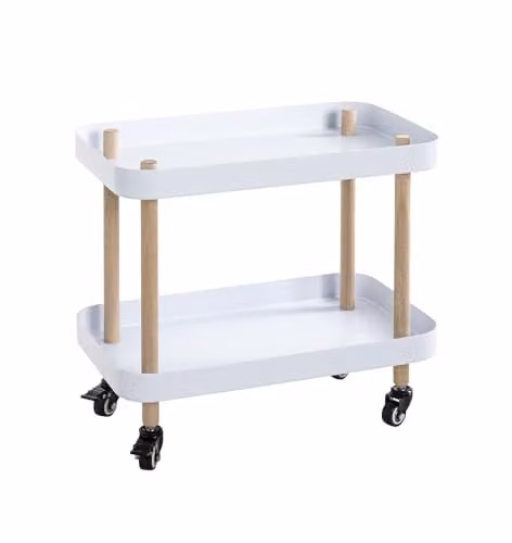 HAKU Bijzettafel met wielen, massief hout en metalen onderstel, wit, B: 50 cm, D: 30 cm, H: 47 cm