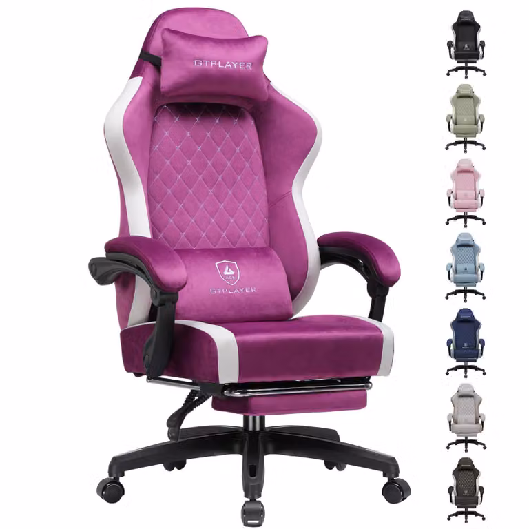 GTPLAYER Gaming Stoel, ergonomische computerstoel met ademend materiaal en voetsteun, paars