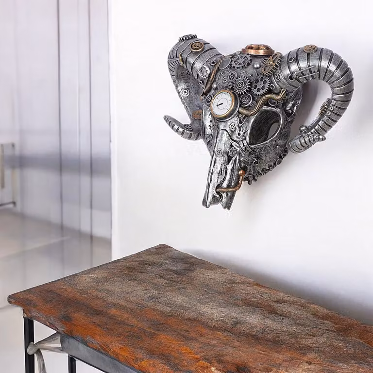 home24 Wanddecoratie Steampunk Buffalo Zilver B: 40 cm, D: 32 cm, H: 14 cm