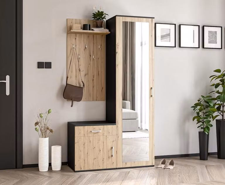 Garderobe set Entree meubel met spiegel Zwart Artisan Breedte: 100 cm