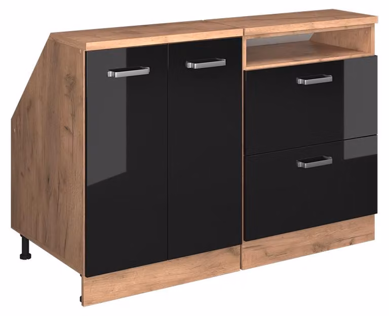 Vicco R-Line Keukenkast voor schuine wand, Set van 2 kastrompen, Zwart hoogglans, Breedte: 120 cm, Diepte: 60 cm