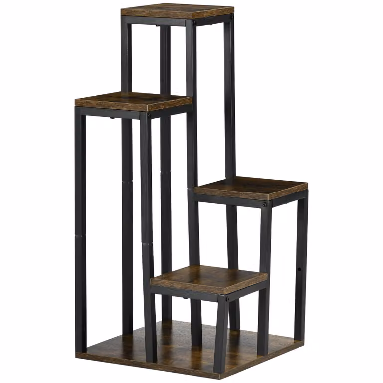Outsunny 4-laags plantenrek, multifunctioneel en weerbestendig, H x B x D: 140 x 90 x 40 cm, houtkleur