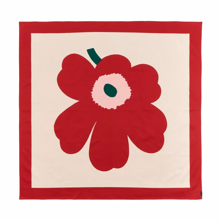 Marimekko Unikko tafelkleed Off white-cranberry-rose, B: 140 cm x D: 140 cm