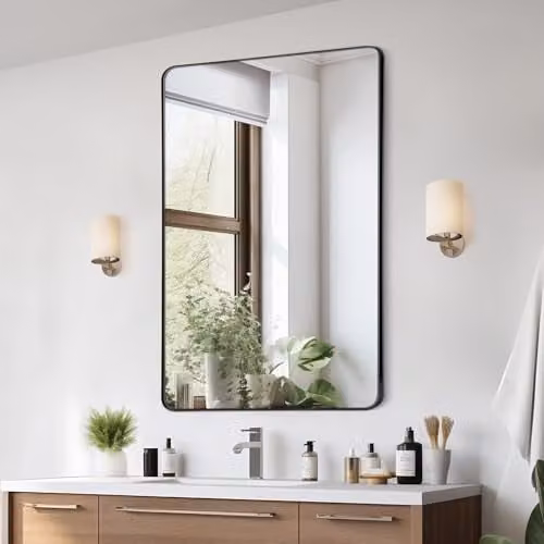 VEVOR Wandspiegel voor badkamer en slaapkamer, zwart, B: 91,6 cm, H: 91,4 cm, D: 0,4 cm