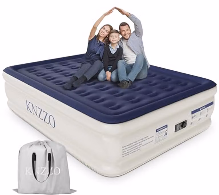 KNZZO Queensize Luchtmatras met ingebouwde pomp, opblaasbaar matras met zachte gevlokte bovenkant, 150 x 200 cm