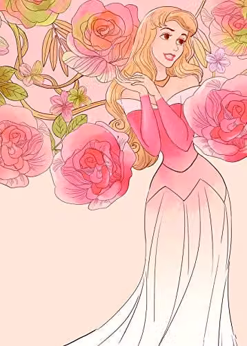 Komar Disney Sleeping Beauty Roses muurschildering voor de kinderkamer, illustratie poster, Breedte: 50 cm, Hoogte: 70 cm