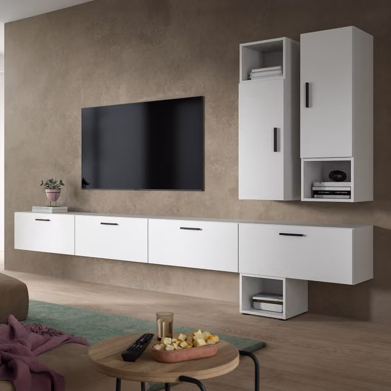 Xonox Wooncombinatie 9-delig modern wit/zwart B/D/H: 300 x 178 x 34 cm