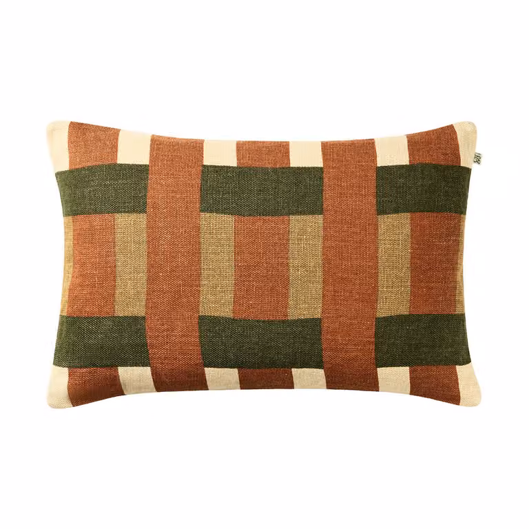 Chhatwal & Jonsson Benaras kussenhoes Apricot Orange-Khaki-Cactus Green, 40 x 60 cm