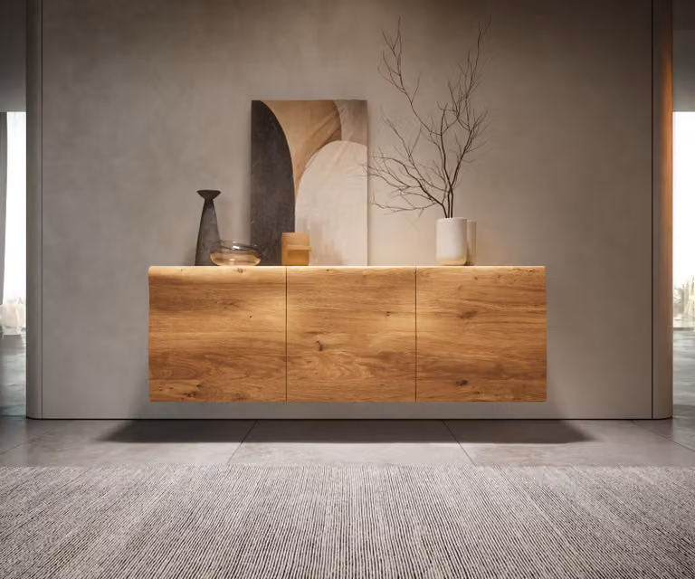 DELIFE Dressoir New Live-Edge Modern Zwevend Eiken Natuur Bruin Wit B/D/H: 145 x 50 x 40 cm