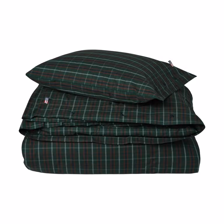 Lexington Checked katoen percale dekbedovertrekset Green-navy 150x210 cm