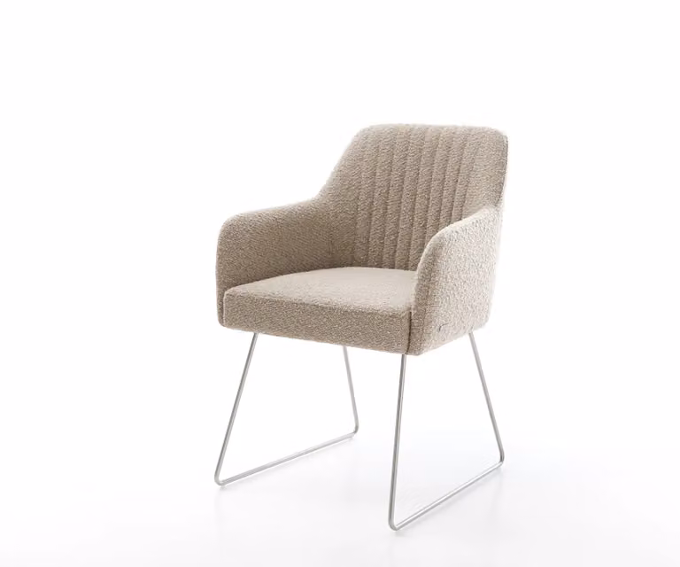 DELIFE Eetkamerstoel Greg-Flex met armleuningen en cantilever onderstel, Mud Bouclé, Zilver en Beige