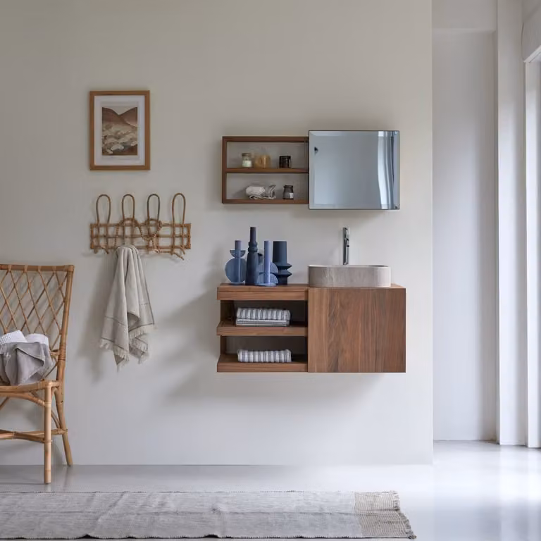 Tikamoon Typo Badmeubel van massief notenhout - Donkerbruin - Breedte: 90 cm