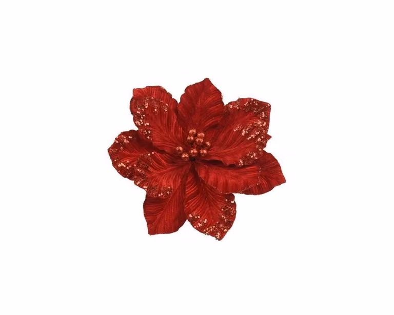 Rode fluwelen roos met clip voor kerstdecoratie, 35 cm