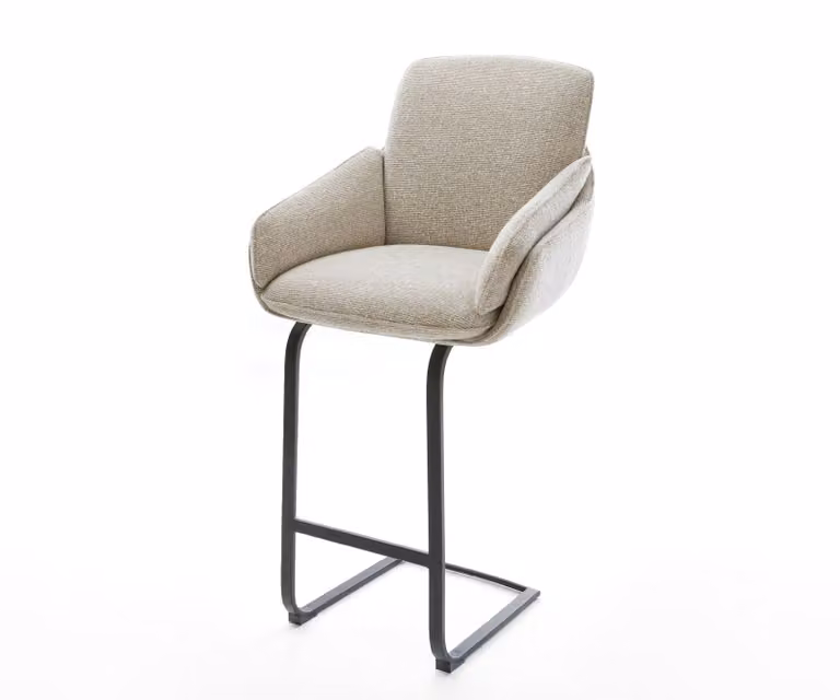DELIFE Barstoel Luan-Flex met armleuningen, Beige textiel en Zwart metalen vrijkantelframe