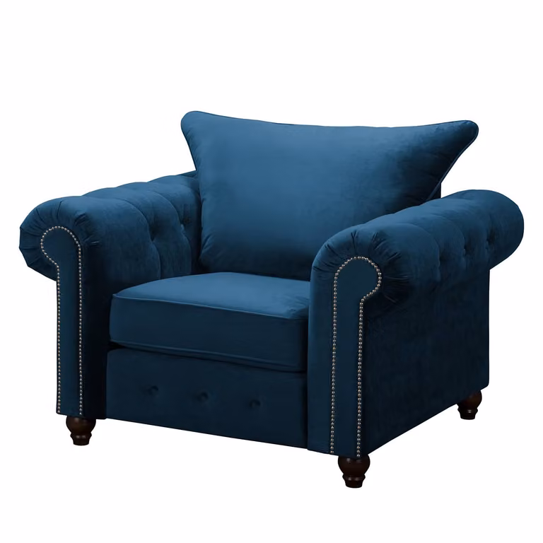 home24 Fauteuil blauw/donkerblauw velours B: 120 cm, D: 90 cm, H: 93 cm
