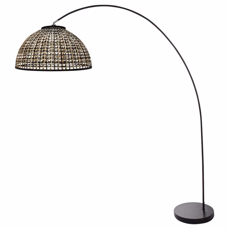 Steinhauer Solva Booglamp Geel/Zwart met Bamboe Kap Hoogte: 185 cm, Breedte: 60 cm