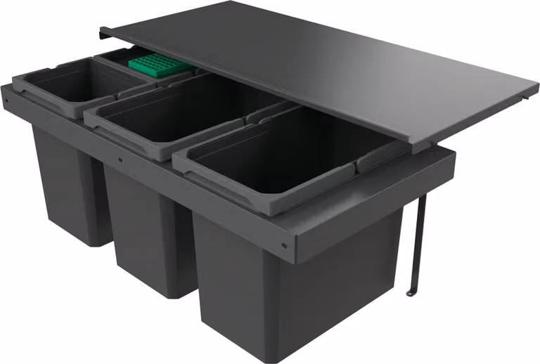 Naber Afvalbak Cox Stand-UP 350 S/900-4 met biologisch afbreekbare deksel, antraciet, 64 liter (2x22/2x10 liter), 90 cm breedte