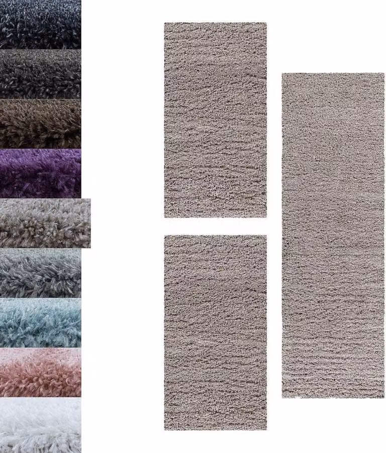 Set van 3 beige shaggy lopers met hoogpolig design voor in de slaapkamer
