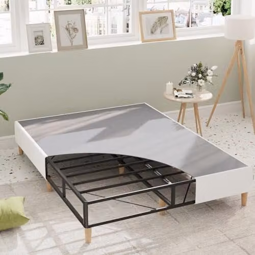 Novilla Platformbedframe 3FT met stoffen hoes en metalen latondersteuning, Grijs, 90 x 190 cm