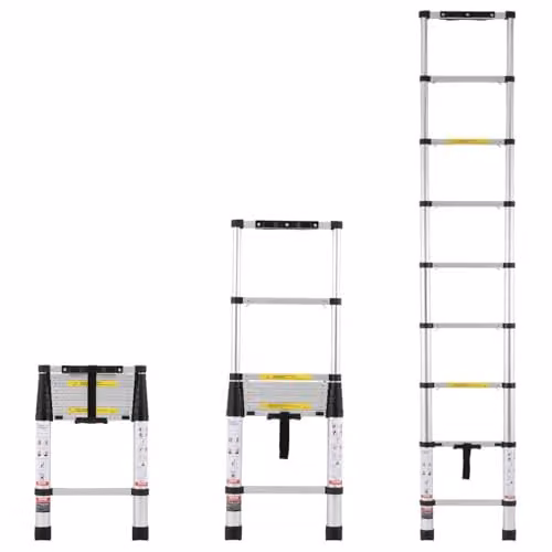VEVOR Telescopische Aluminium Ladder, 2,6 m, Zilver, Draagvermogen 170 kg met Antislipvoeten