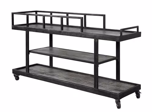HEAVY INDUSTRY open kast van grijs massief mangohout B/D/H: 180 x 50 x 106 cm