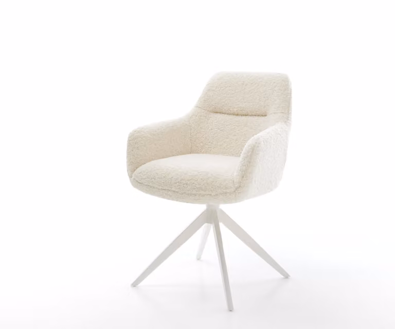 DELIFE Draaistoel Pejo-Flex beige met wit kruisframe, boucle en microfibre, 360 graden draaibaar met rocker-functie
