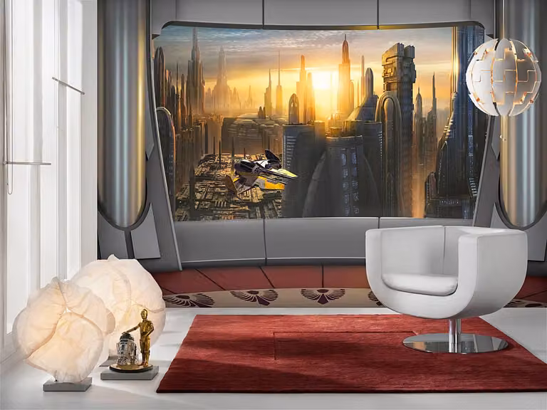 home24 Fotobehang Star Wars Coruscant View, Meerdere kleuren, Breedte: 368 cm, Hoogte: 254 cm