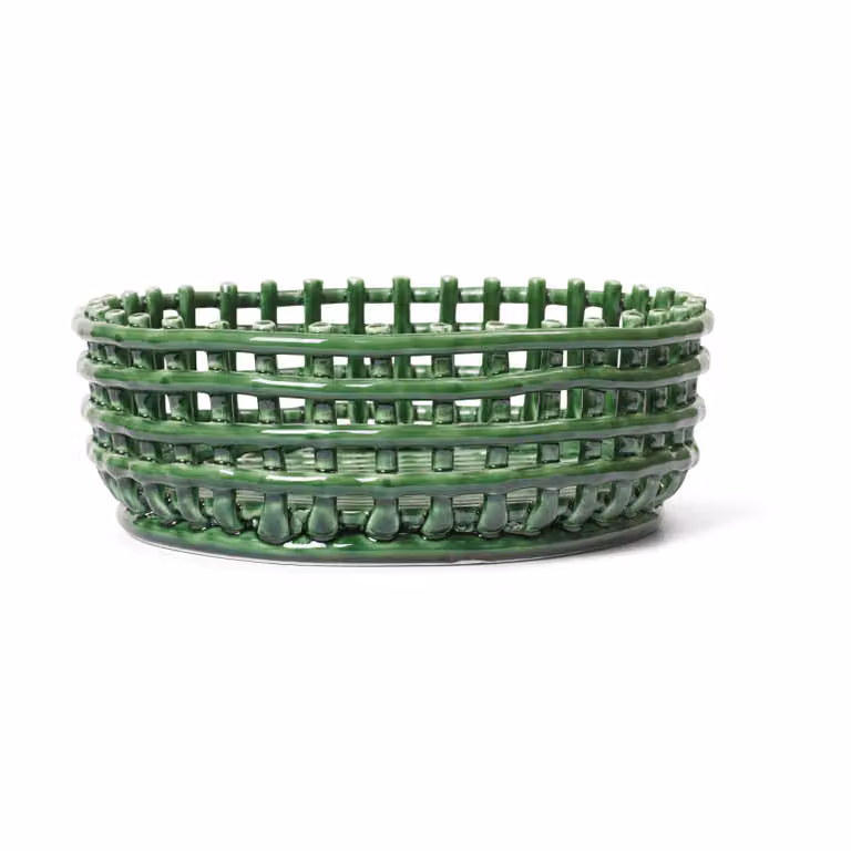 Ferm Living Ceramic gevlochten schaal - Green - Rond