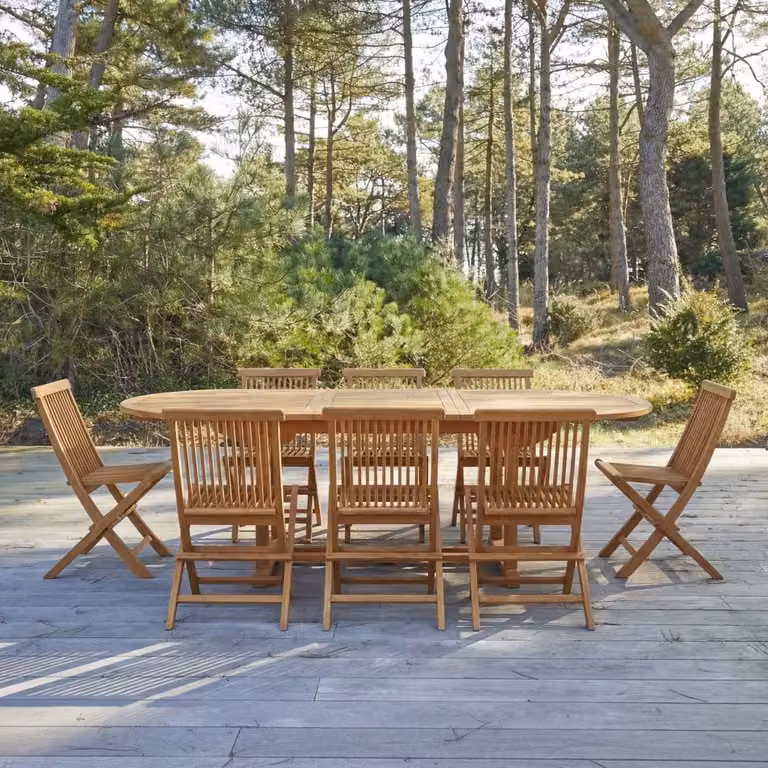 Tikamoon Capri Ovale tuinset van massief acaciahout met 8 stoelen - Bruin