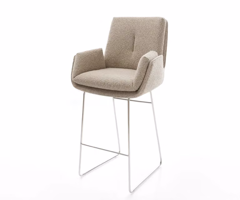 DELIFE Barstoel Clea-Flex Bouclé Beige met Zilver Kleurig Roestvrij Stalen Sledeonderstel