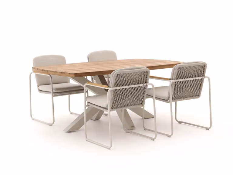 Bellagio Diningset voor 4 personen van teakhout in bruin en beige