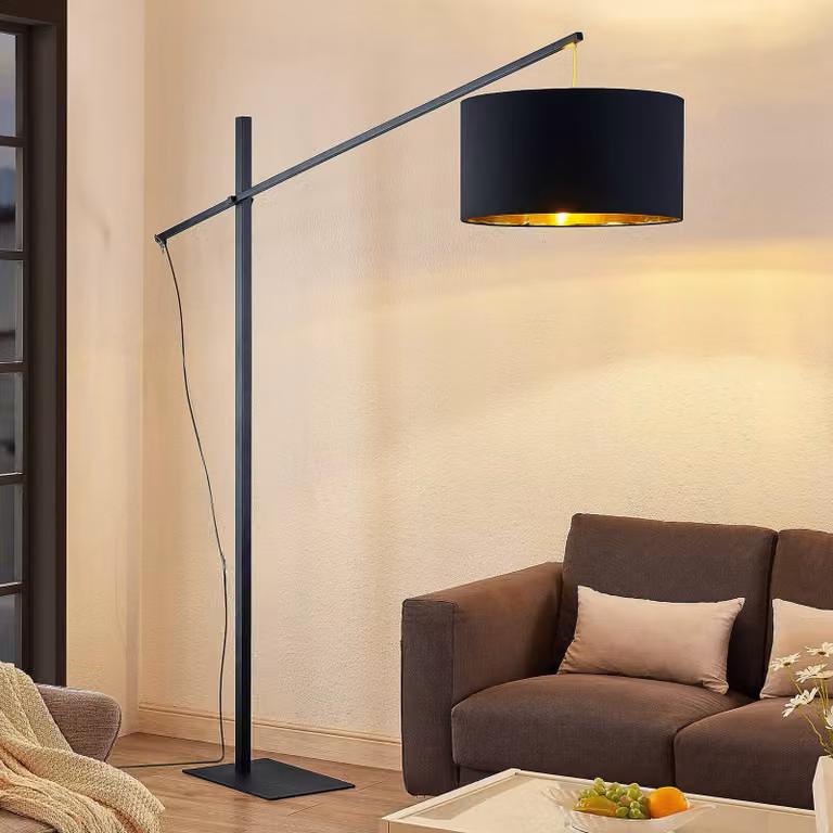 Arcchio Booglamp - Moderne vloerlamp in metaal - Zwart en goud/messing - Verstelbaar