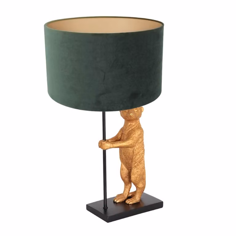 Steinhauer Animaux tafellamp met groen velours en zwart metalen voet, Ø 30 cm