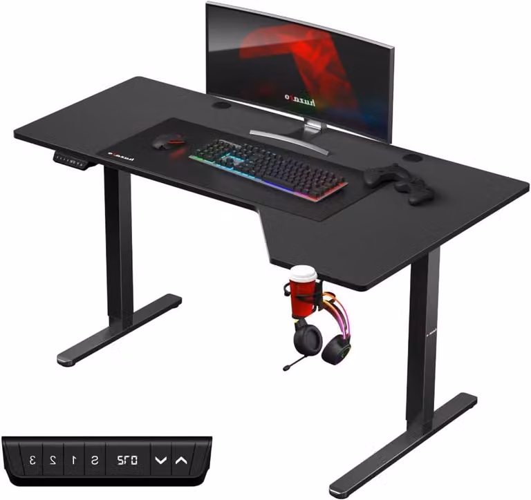 Verstelbaar Elektrisch Hoekbureau voor Volwassenen - L-vormige Werkplek - Zwart - B: 145 cm x D: 85 cm