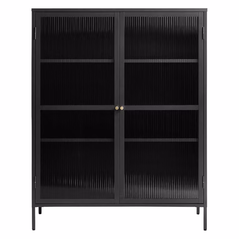 Nest of Nora Leni Metalen Vitrinekast met Glazen Deuren - Zwart - Hoogte: 140 cm