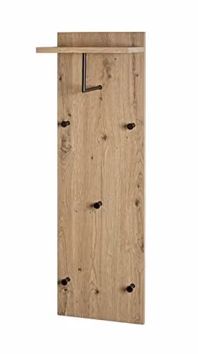 HAKU Wandkapstok Modern Licht Eiken en Zwart met 5 Haken en Kledingstang B: 30 cm, H: 100 cm, D: 20 cm