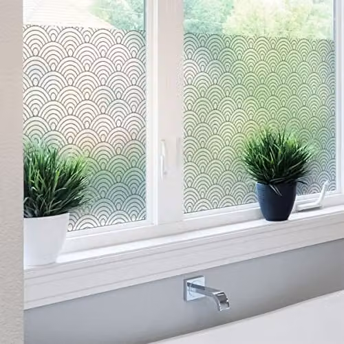 Ondoorzichtige privacy raamfolie met Art Deco waaier decoratie voor ramen en douchedeuren, 40 x 200 cm
