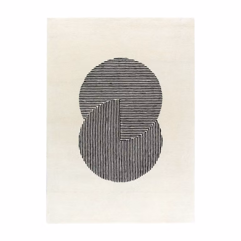 NJRD Circles wollen vloerkleed naturel wit geometrisch rechthoekig 170 x 240 cm