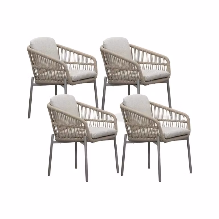 LUX outdoor living Rico dining tuinstoel set van 4 aluminium en touw zand