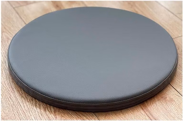 Rond Stoelkussen in Donkergrijs Faux Leer met Antislip en Waterafstotende Eigenschappen - Diameter: 35 cm