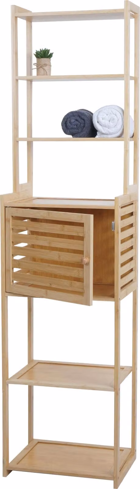 Mendler Bambus Badmeubel HWC-O74 met deurtje en opbergvakken, H 165 x B 42 x D 30 cm
