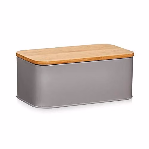 Zeller Broodtrommel Metaal en Bamboe Beige/Grijs B: 31,0 cm, D: 18,0 cm, H: 12,5 cm